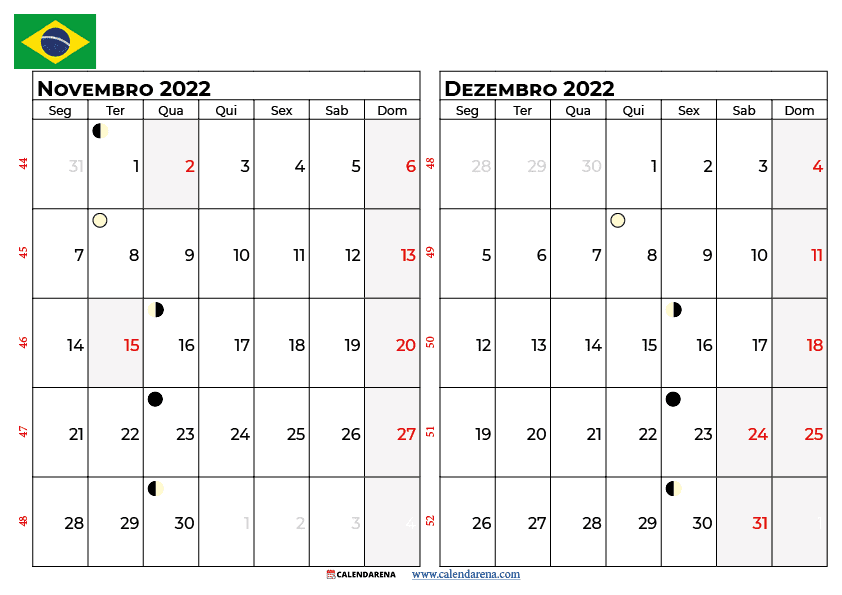 calendário de novembro e dezembro de 2022 Brasil