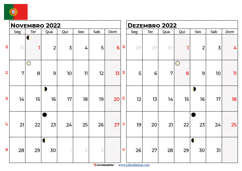 calendário de novembro e dezembro de 2022 Portugal