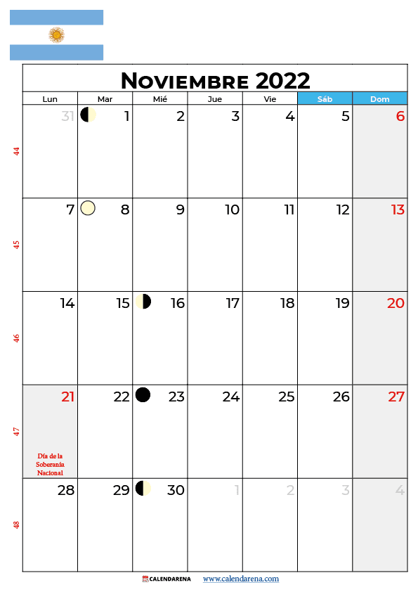 calendario noviembre 2022 argentina