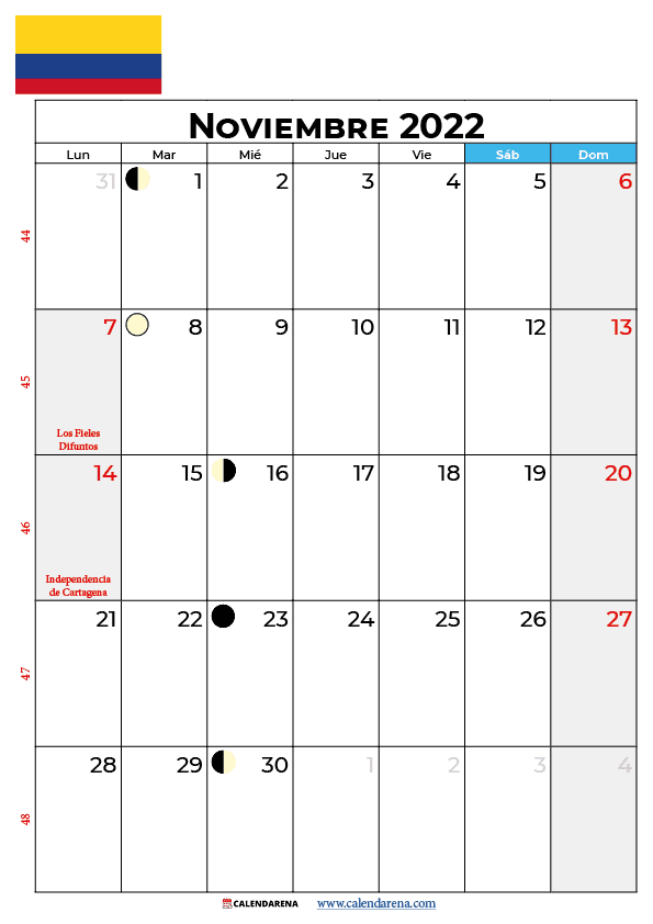 calendario noviembre 2022 colombia