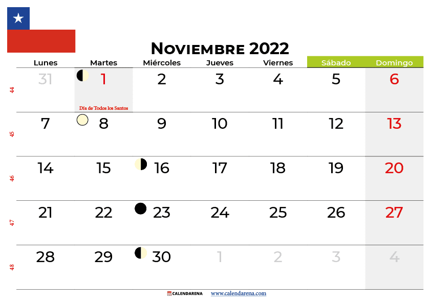 calendario noviembre 2022 para imprimir chile