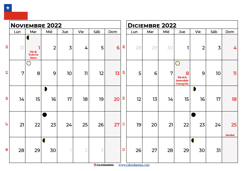 calendario noviembre diciembre 2022 chile