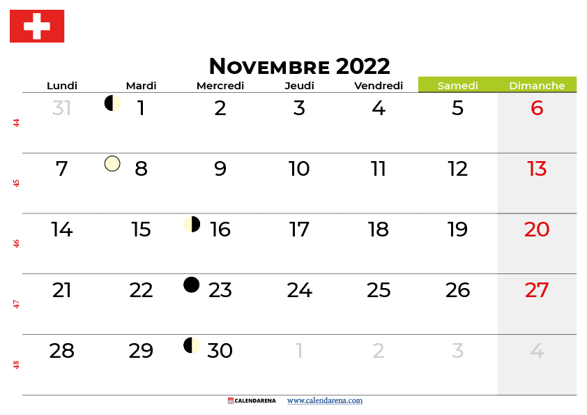 calendrier novembre 2022 suisse