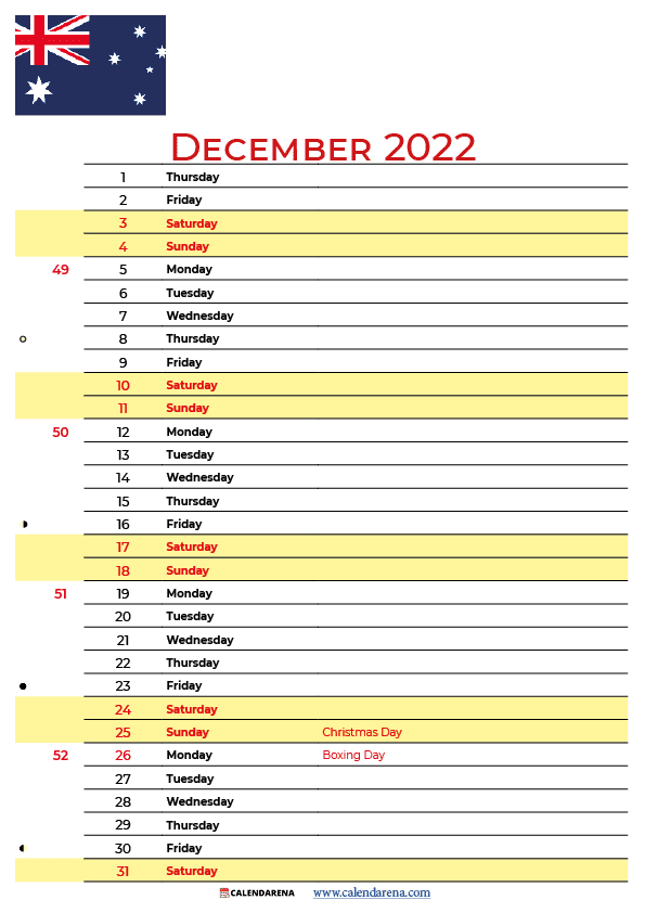 december 2022 calendar australia