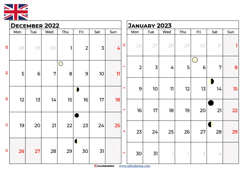 december 2022 january 2023 calendar UK