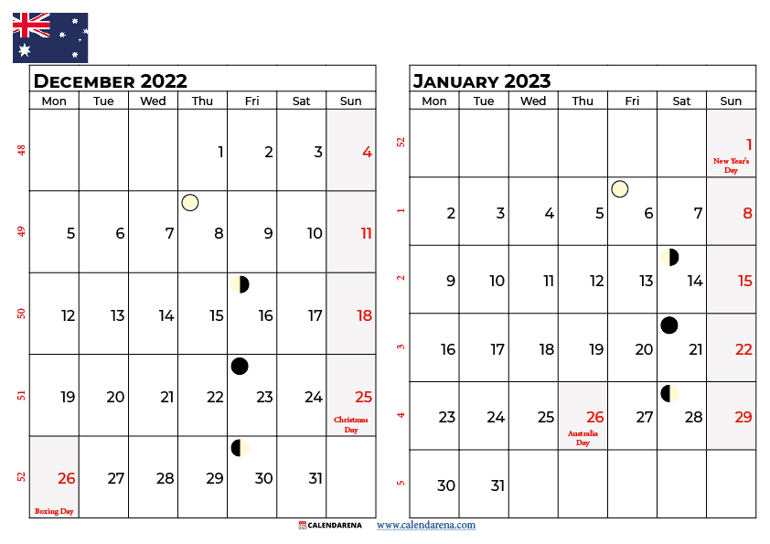 december 2022 january 2023 calendar australia
