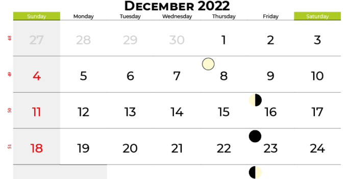 december calendar 2022 USA