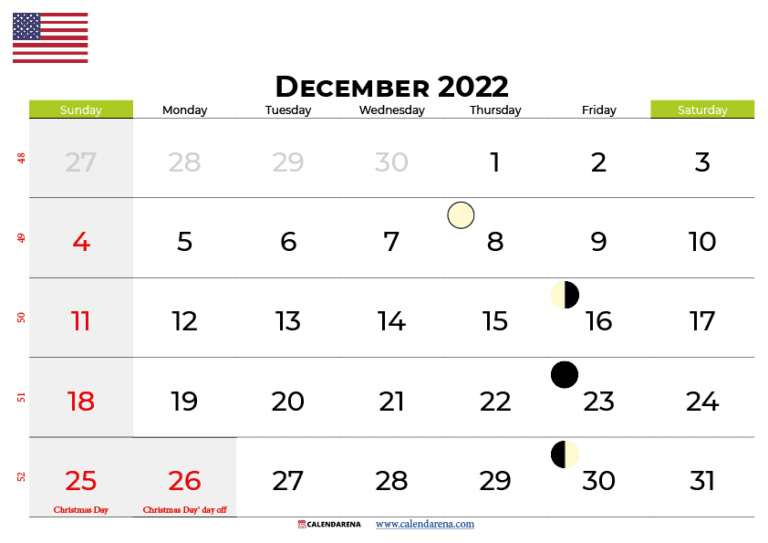 Download Free December 2022 Calendar USA