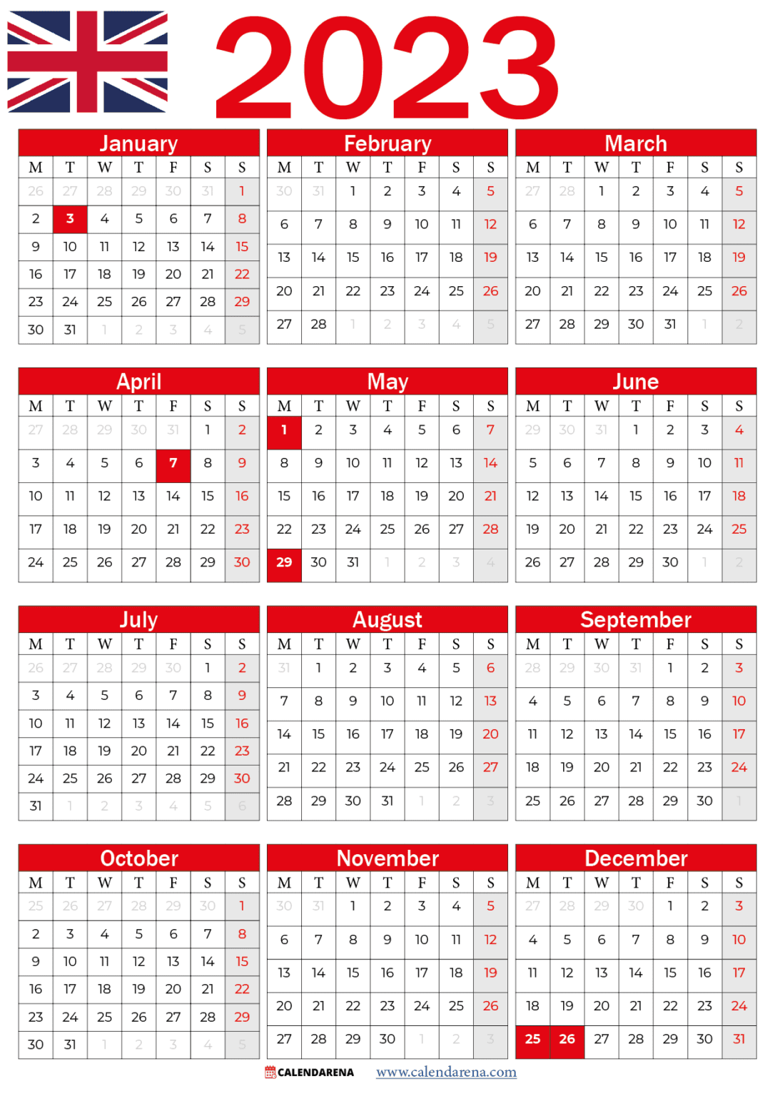 2025 Calendar With Holidays Printable UK