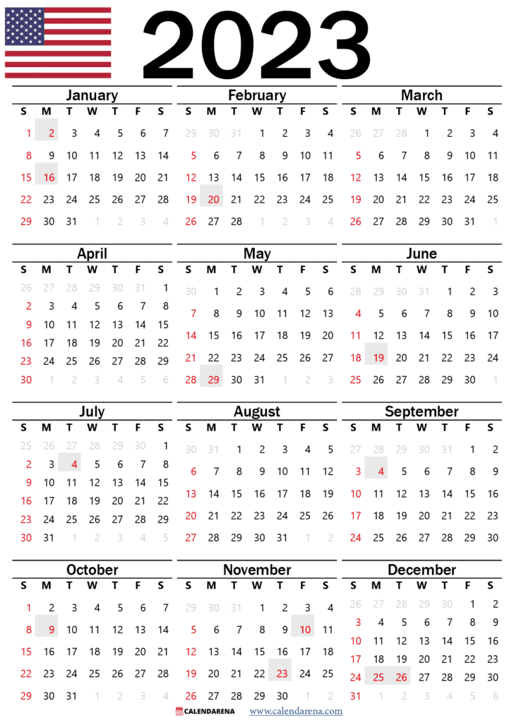 2023 calendar with holidays USA