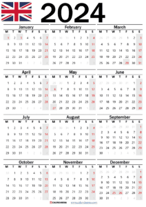 2024 calendar printable uk