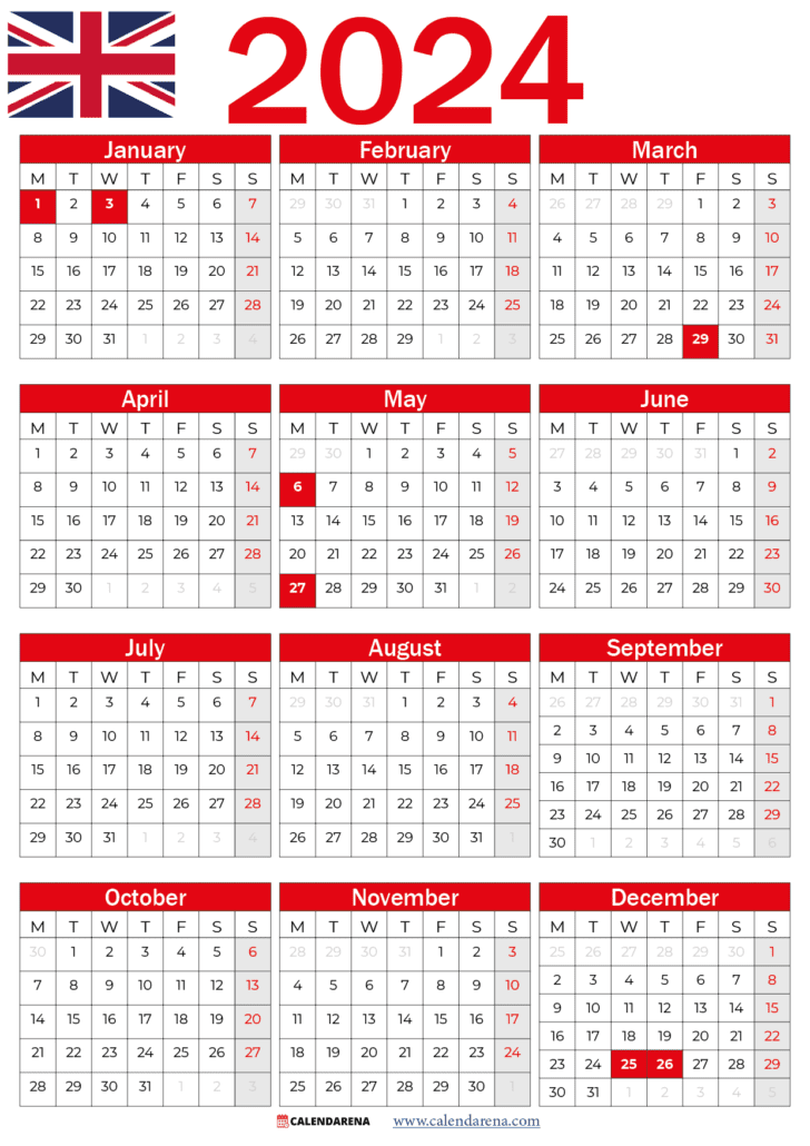 2024 calendar uk printable