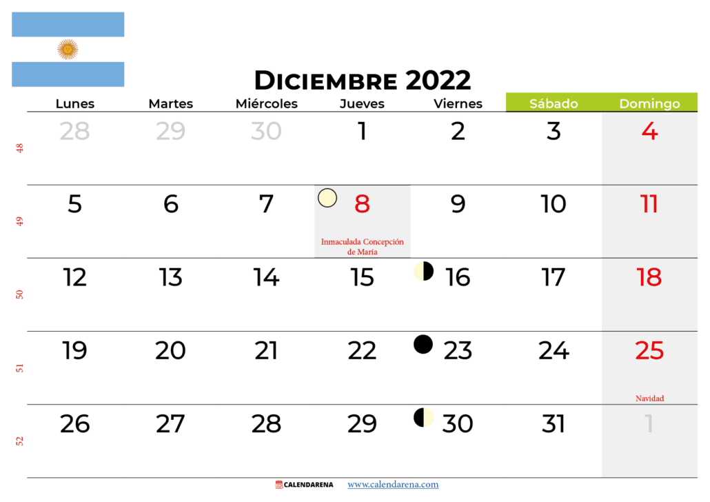 Calendario diciembre 2022 Argentina