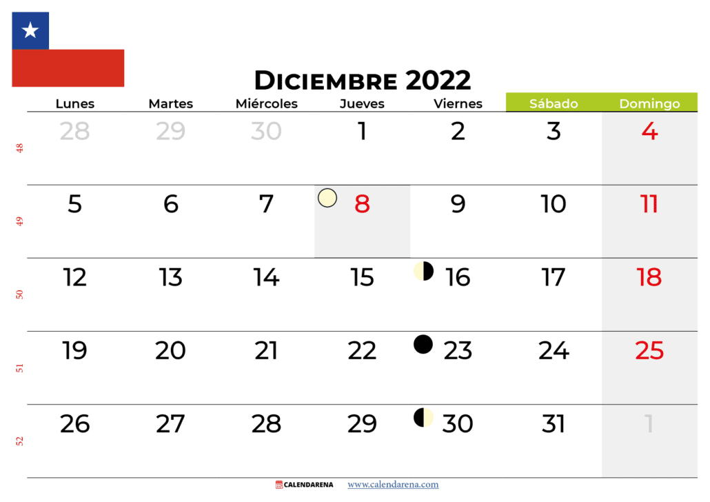 Calendario diciembre 2022 Chile