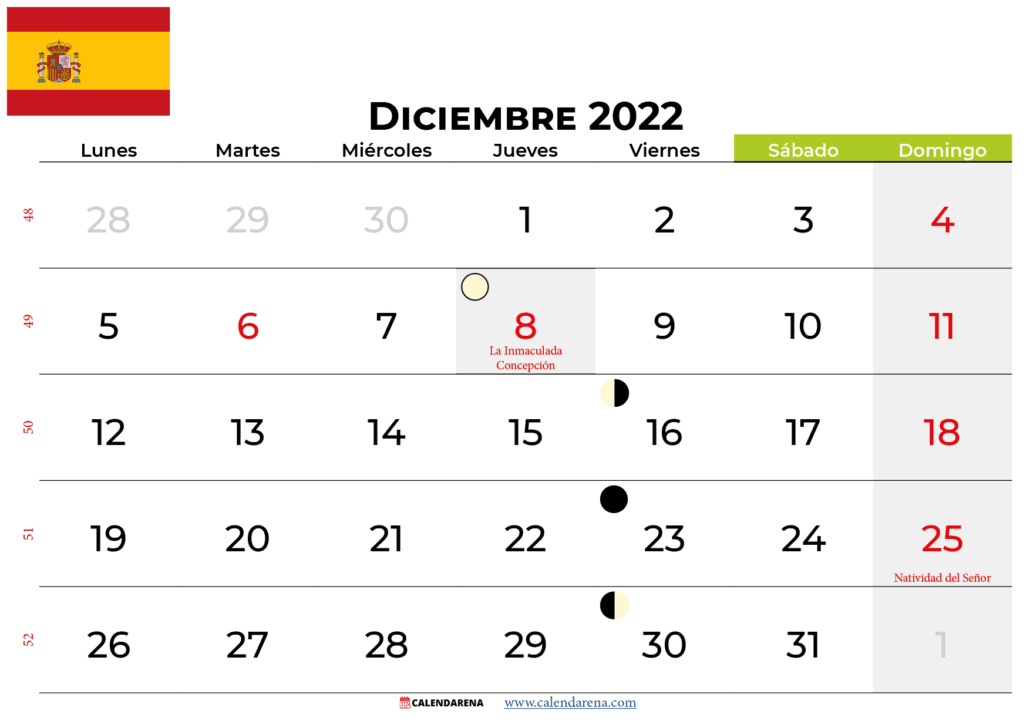 Calendario diciembre 2022 España