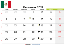 Calendario diciembre 2022 Mexico