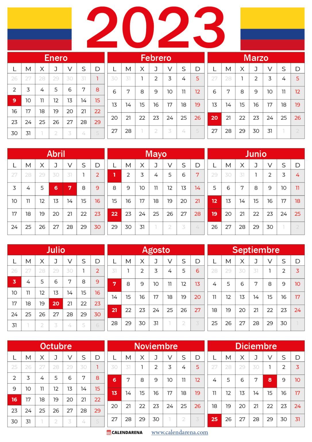 Calendario 2023 Colombia Con Festivos PDF