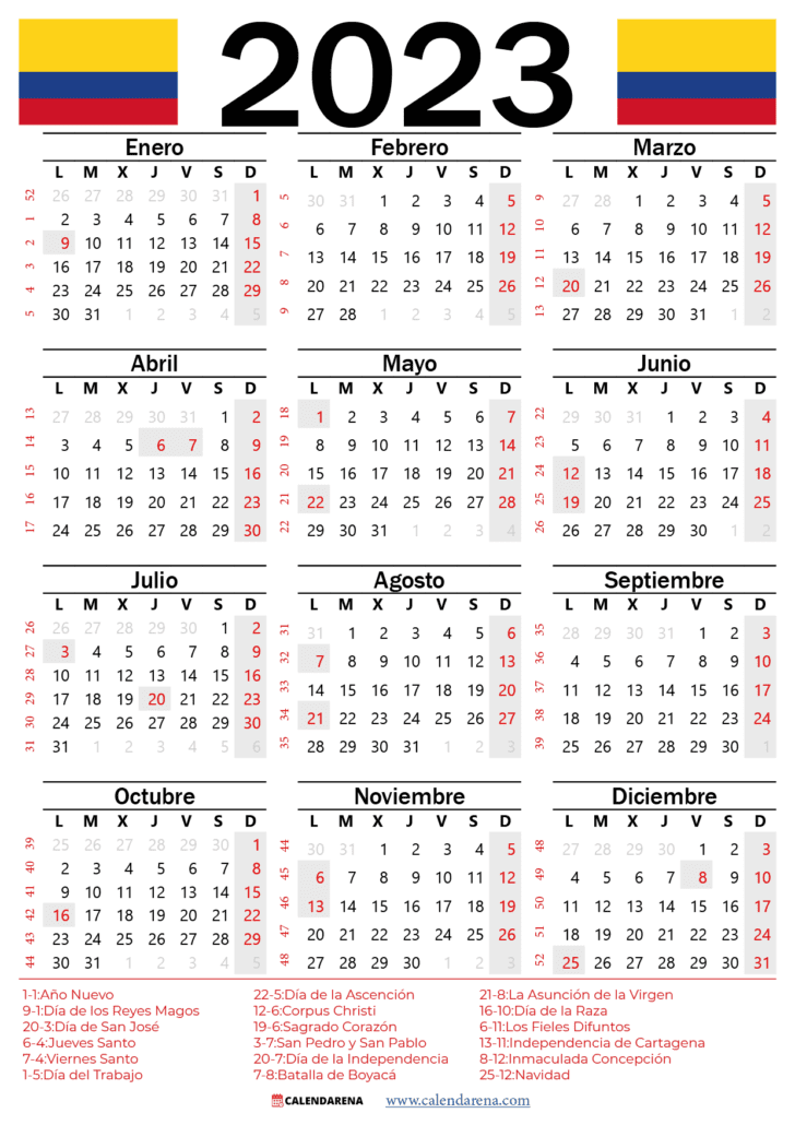 calendario 2023 con festivos colombia