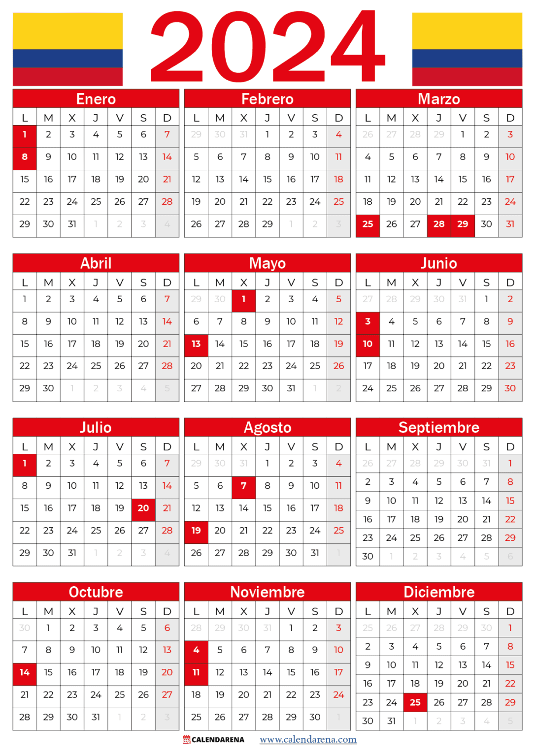 Calendario 2023 Colombia Con Festivos PDF