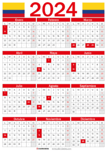 Calendario 2024 Colombia Festivos   Calendario 2024 Colombia Con Festivos Pdf 212x300 