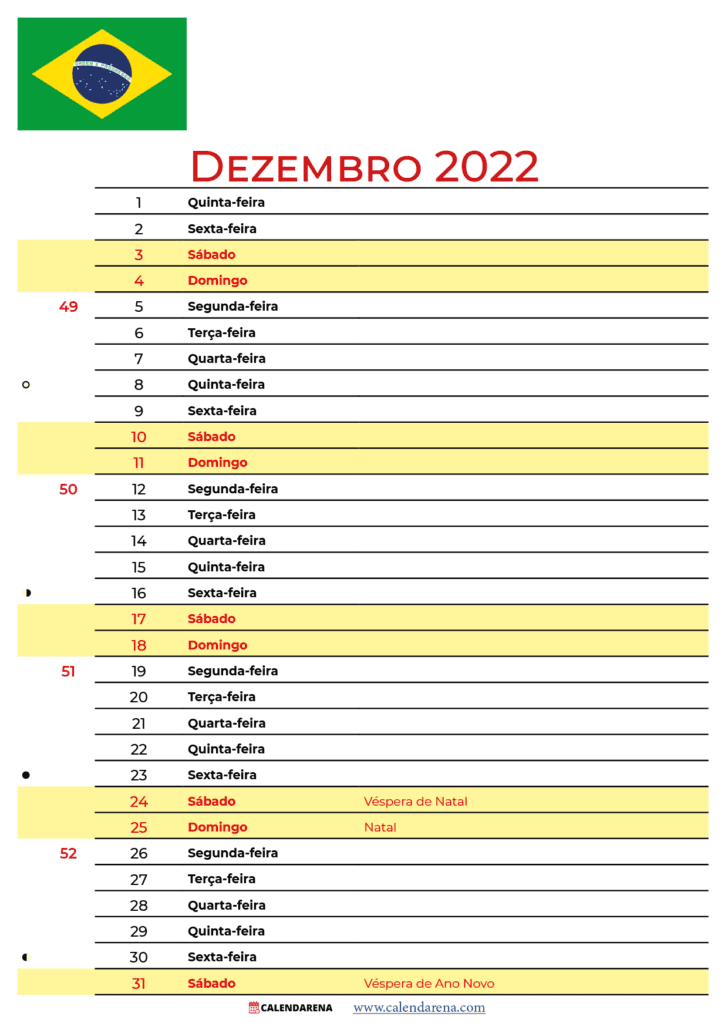 calendário de dezembro de 2022 brasil