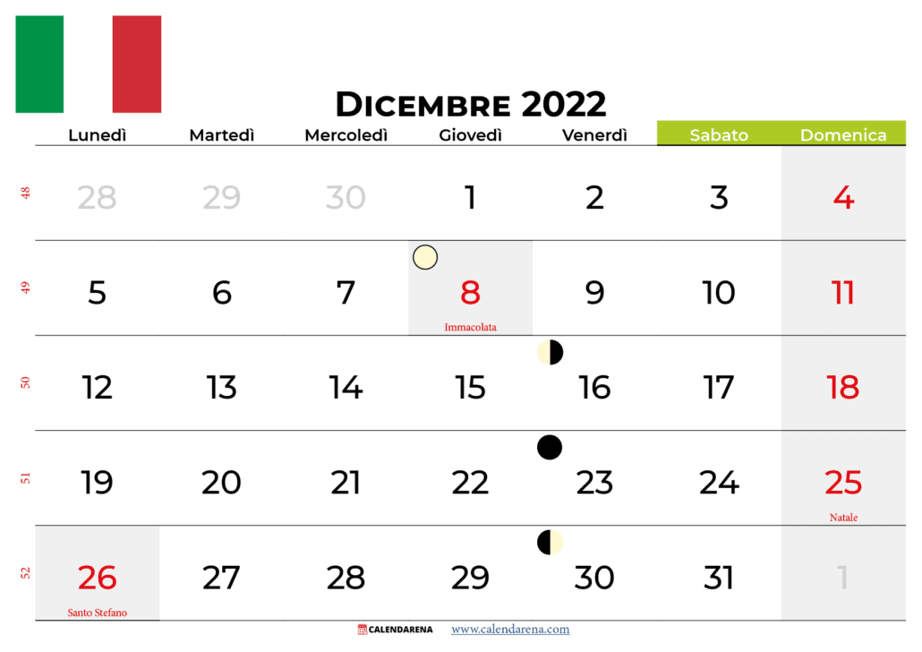 calendario dicembre 2022