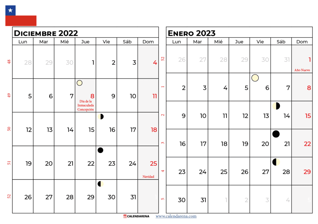 calendario diciembre 2022 enero 2023 chile