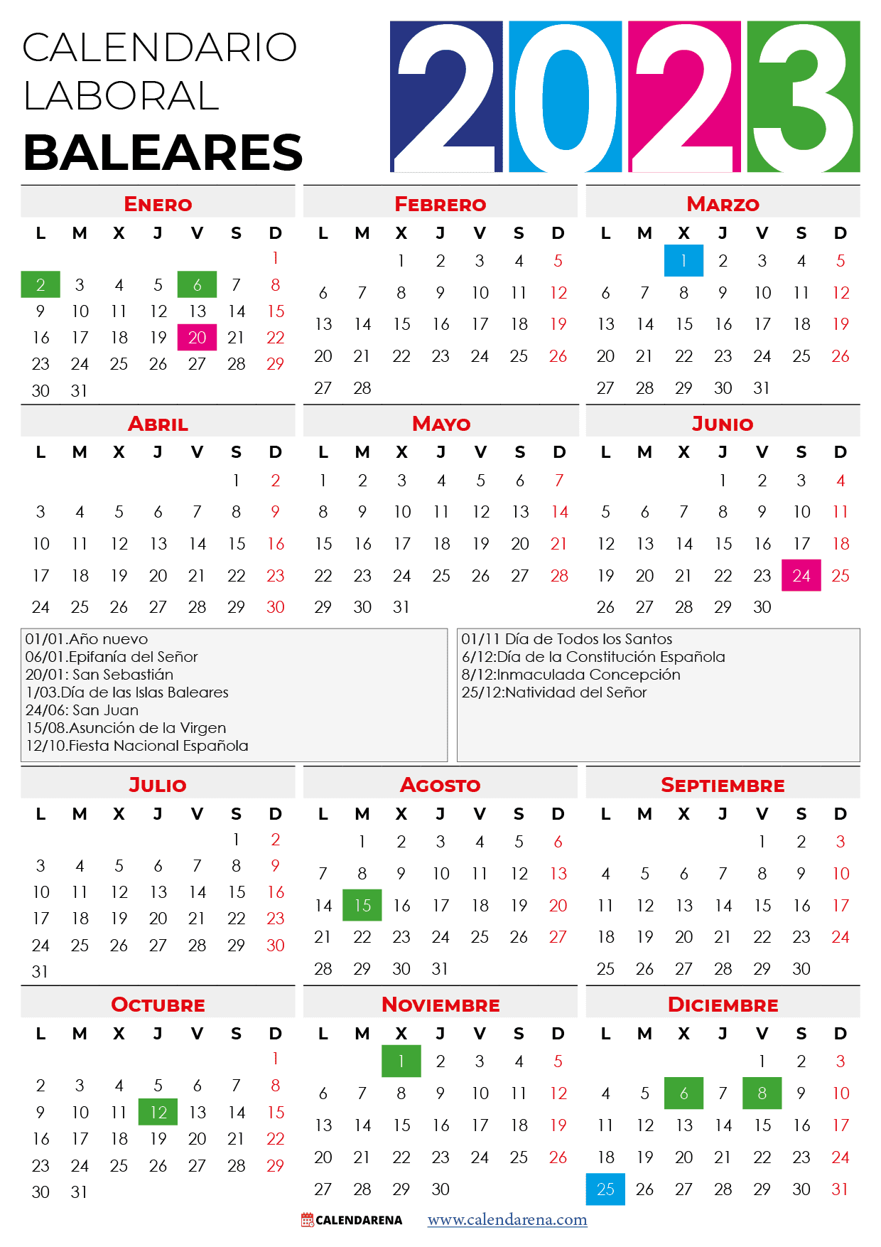 Calendario Laboral 2023 Baleares Con Festivos
