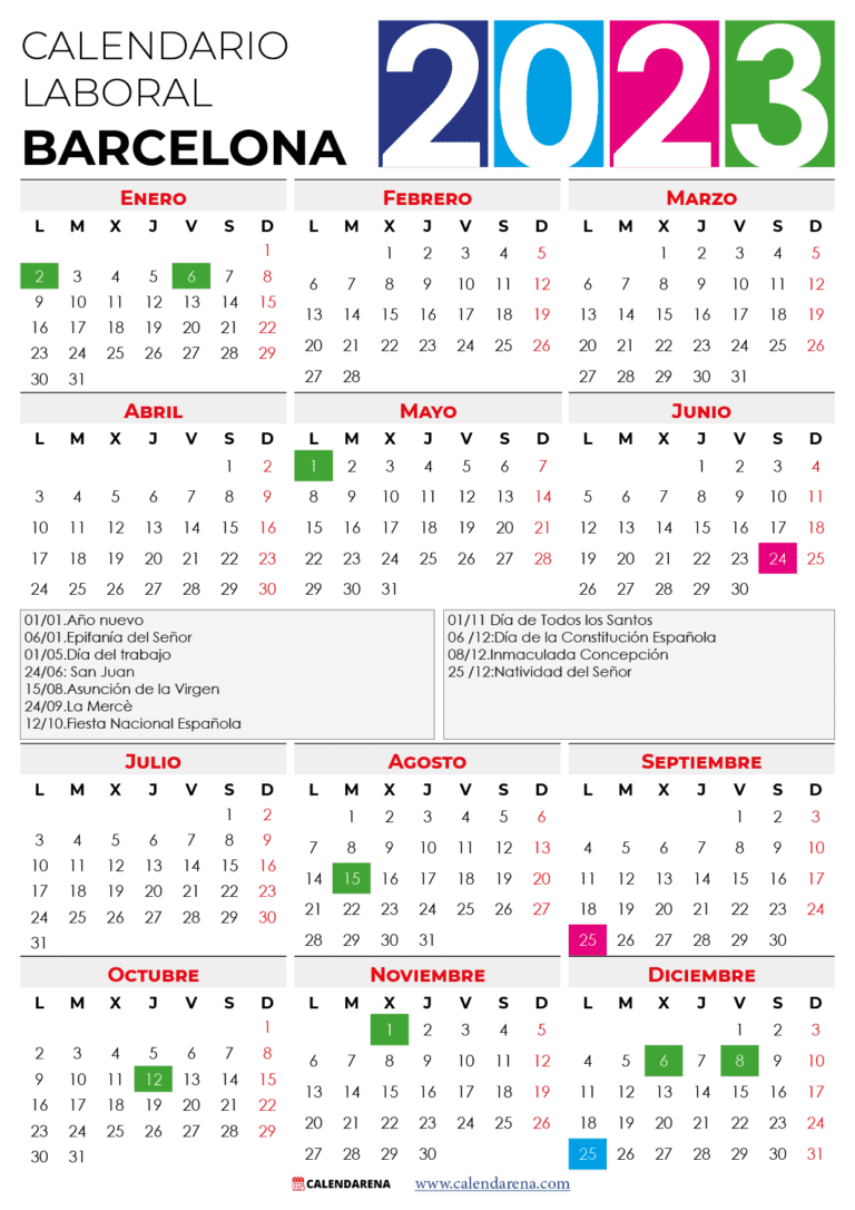 Calendario Laboral Barcelona 2023 Con Festivos