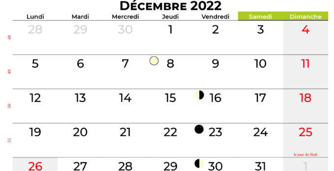 calendrier décembre 2022 québec canada