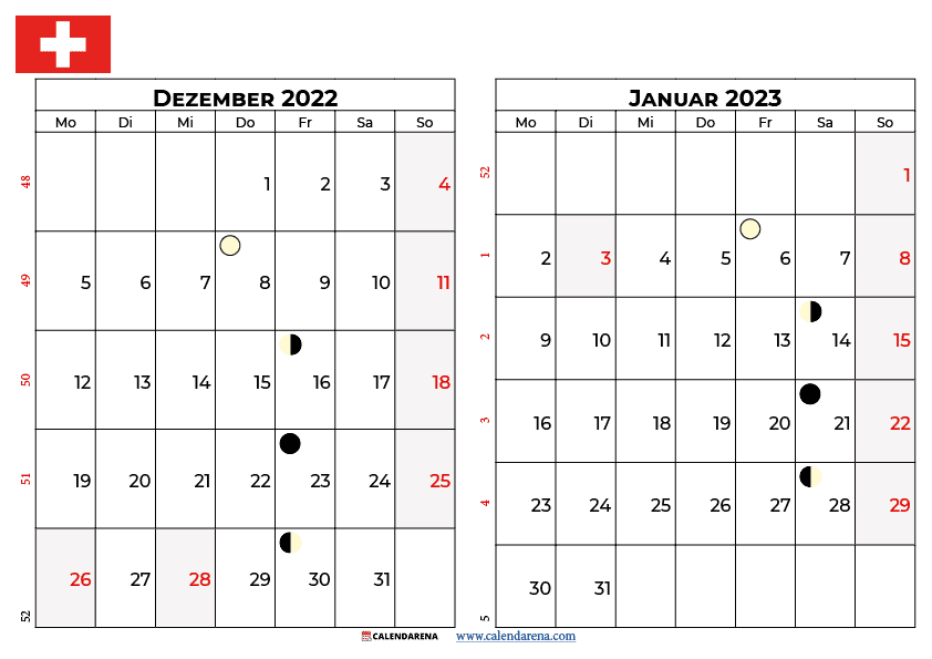 dezember 2022 januar 2023 calendar Schweiz
