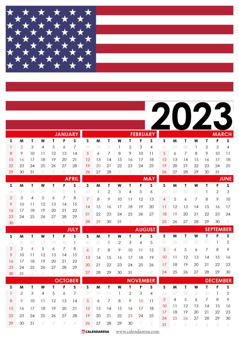 USA 2023 Calendar With Holidays Printable