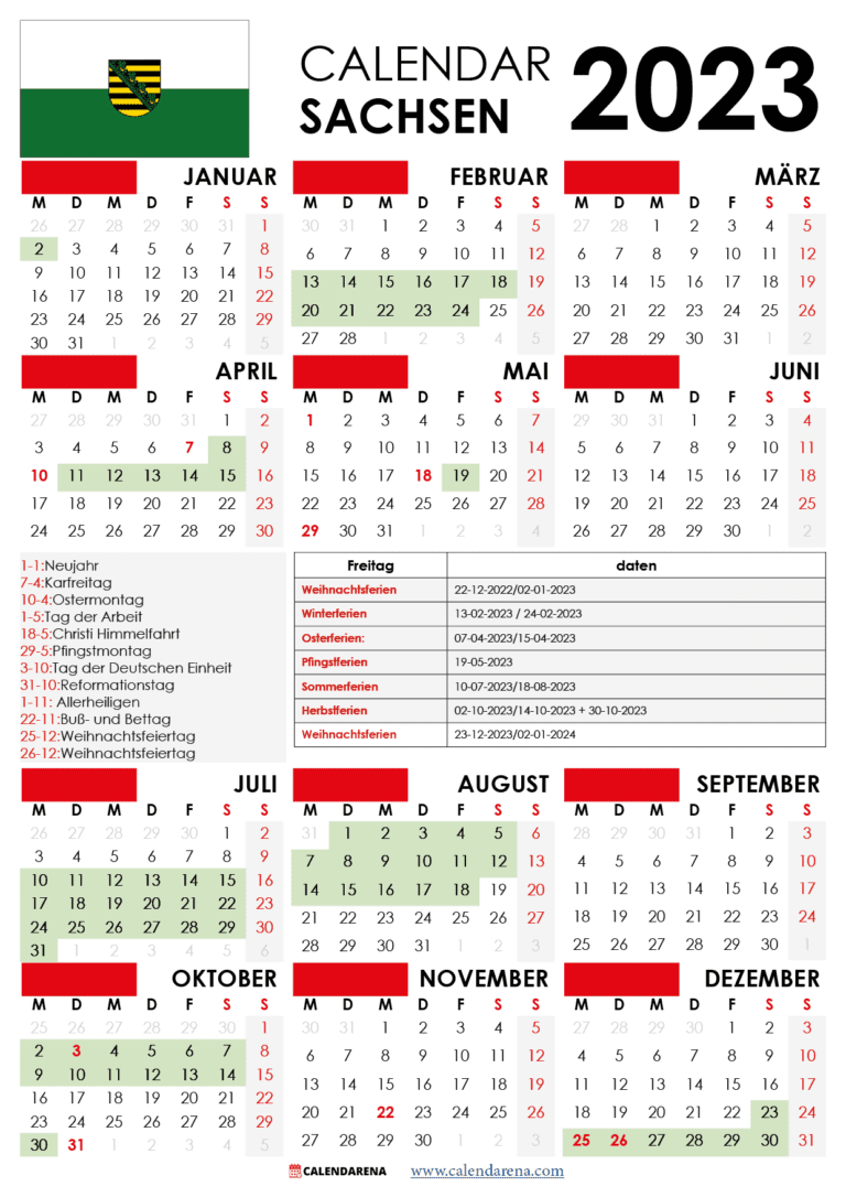 Kalender 2023 Ferien Sachsen