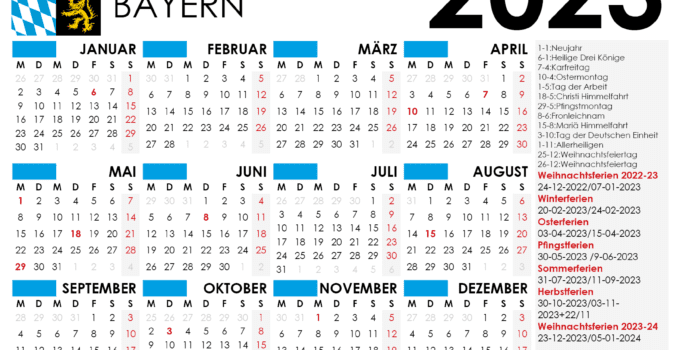 kalender Bayern 2023 und Ferien