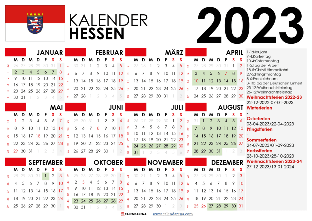kalender Hessen 2023 und Ferien
