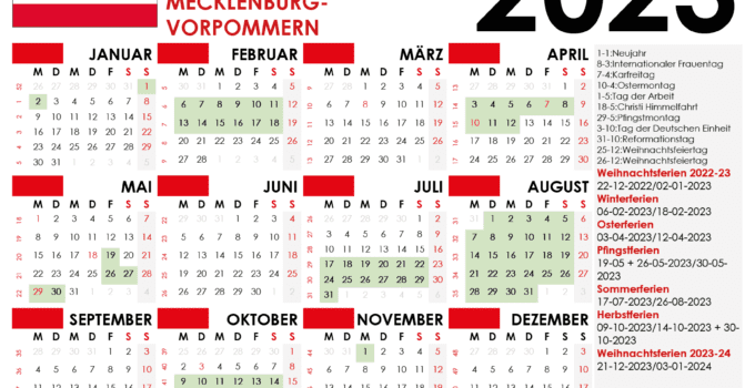 kalender Mecklenburg-Vorpommern 2023 und Ferien