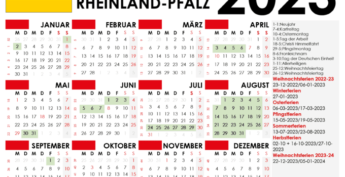 kalender Rheinland-Pfalz 2023 und Ferien