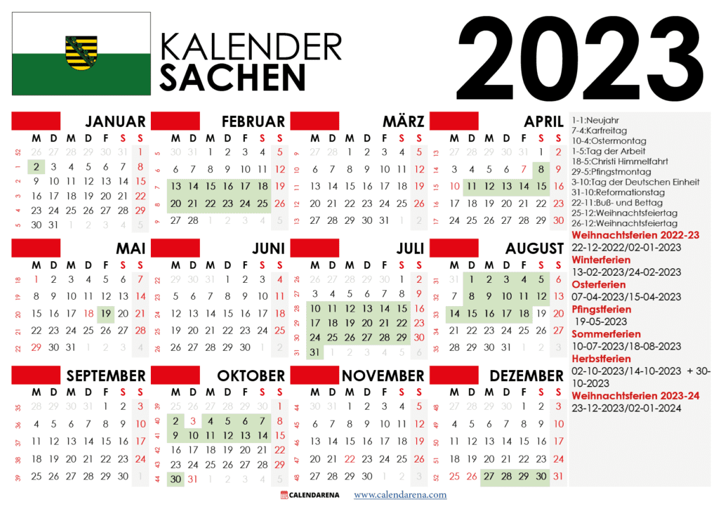 kalender Sachsen 2023 und Ferien