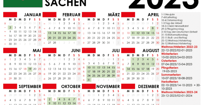 kalender Sachsen 2023 und Ferien