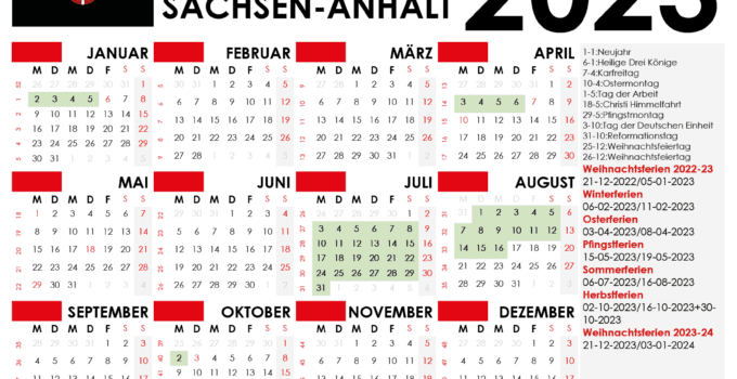 kalender Sachsen-Anhalt 2023 und Ferien
