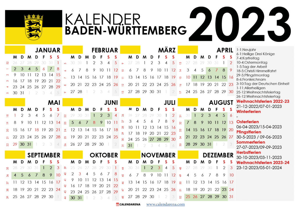 kalender baden-württemberg 2023 und Ferien