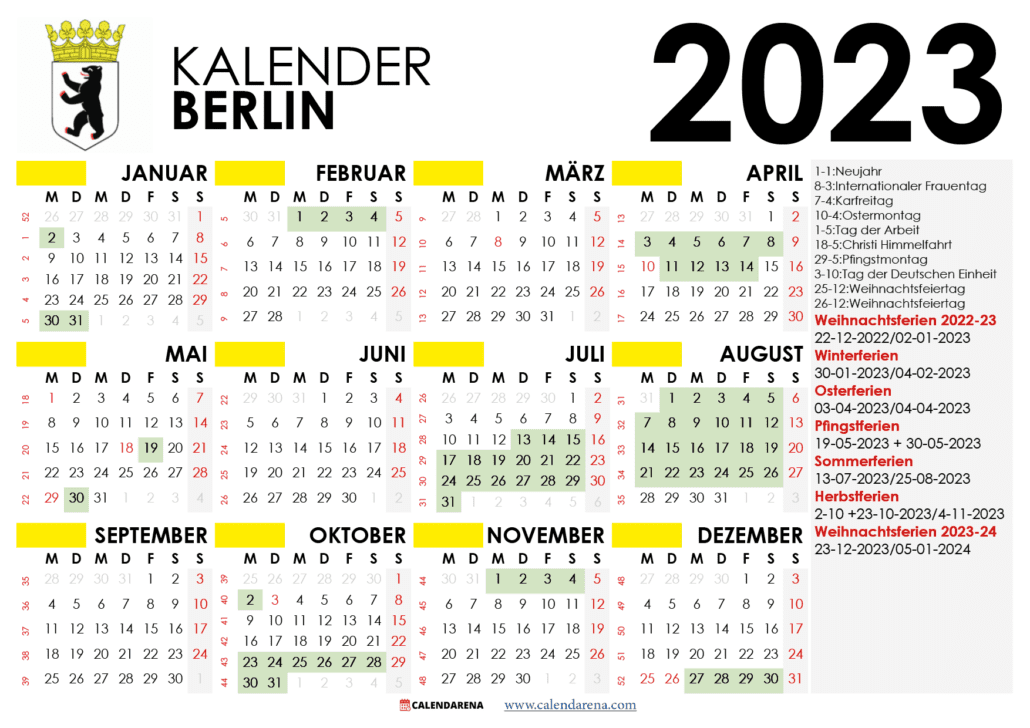 kalender berlin 2023 und Ferien