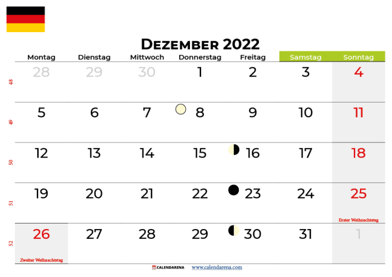 Kalender Dezember 2022 Zum Ausdrucken Deutschland