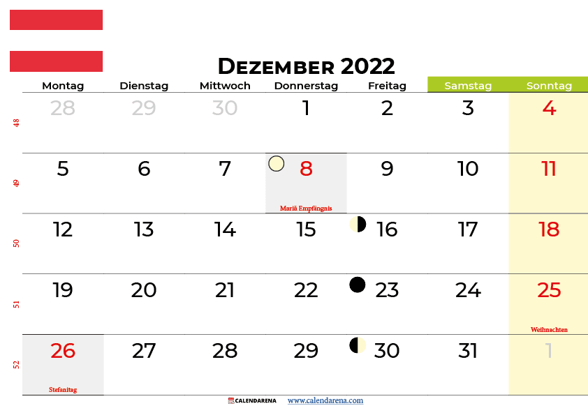 kalender dezember 2022 Österreich