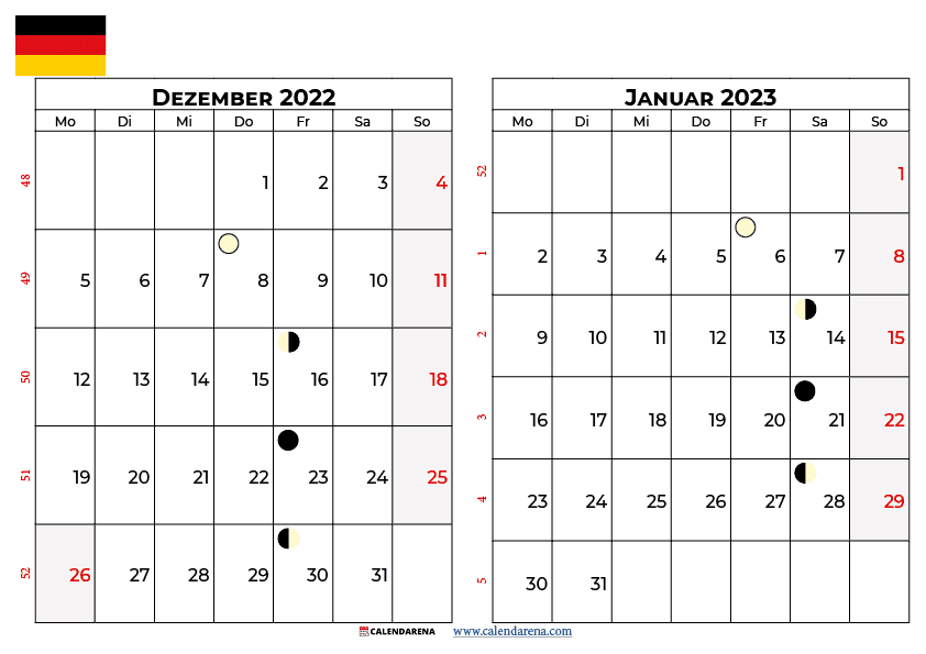 kalender dezember 2022 januar 2023 Deutschland