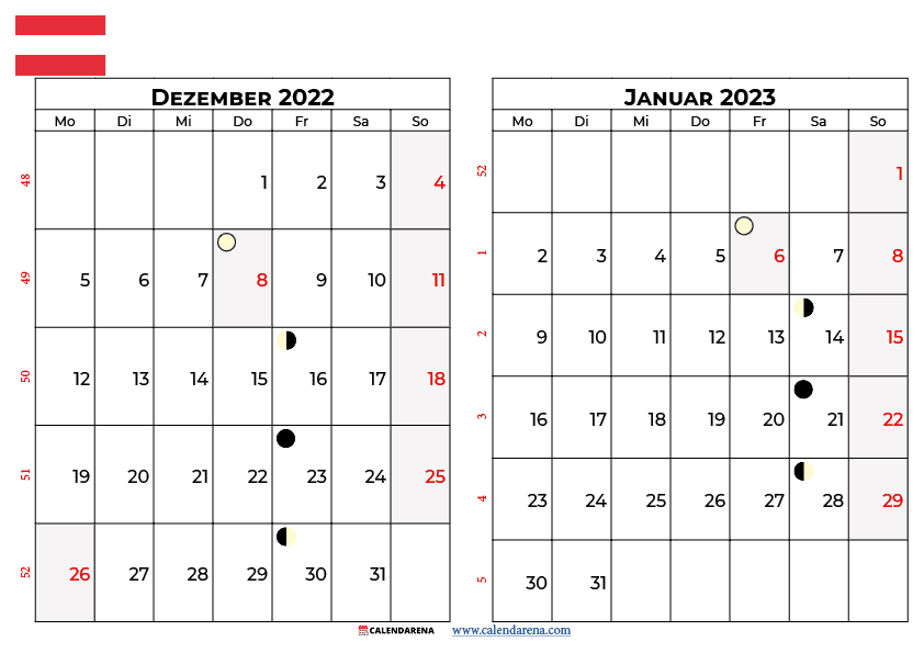 kalender dezember 2022 januar 2023 Österreich