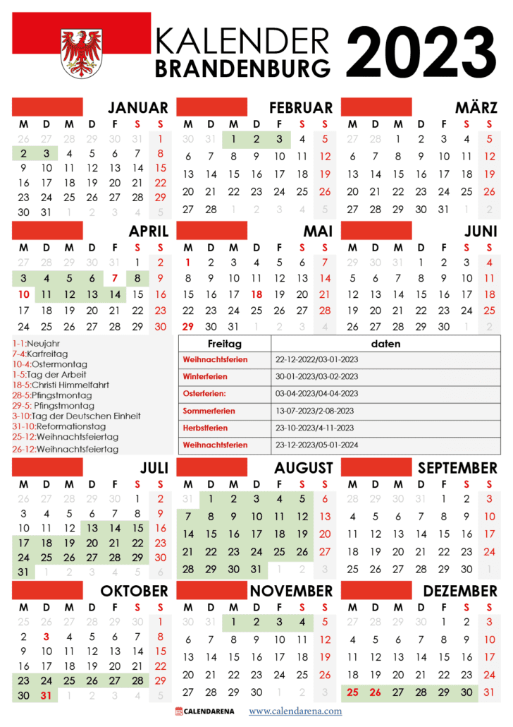kalender feiertage Brandenburg 2023