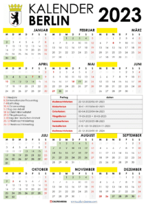 Kalender 2023 Berlin Mit Ferien + Feiertage