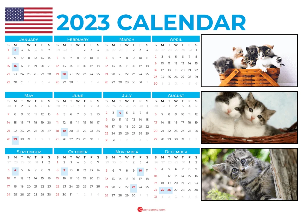 printable 2023 calendar with holidays USA