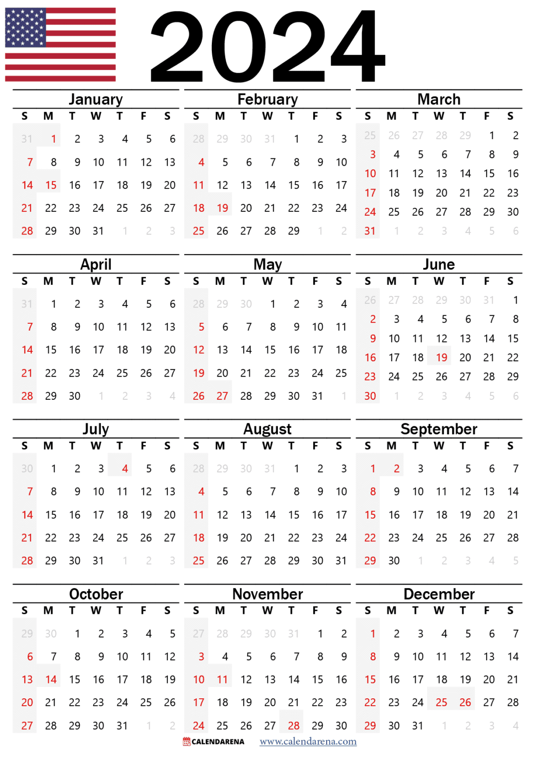 USA 2023 Calendar With Holidays Printable